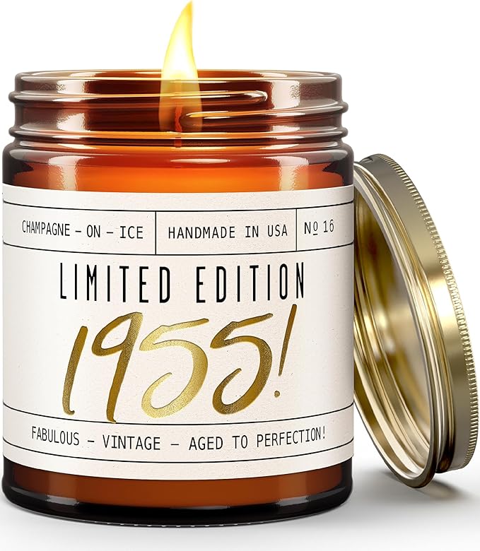 70th Birthday Gifts for Women - 'Limited Edition 1955' Soy Candle, w/Champagne on Ice I Best Gifts for 70 Year Old Woman I 1955 Birthday Gifts for Women I 9oz Reusable Jar, 50Hr Burn, Made in USA