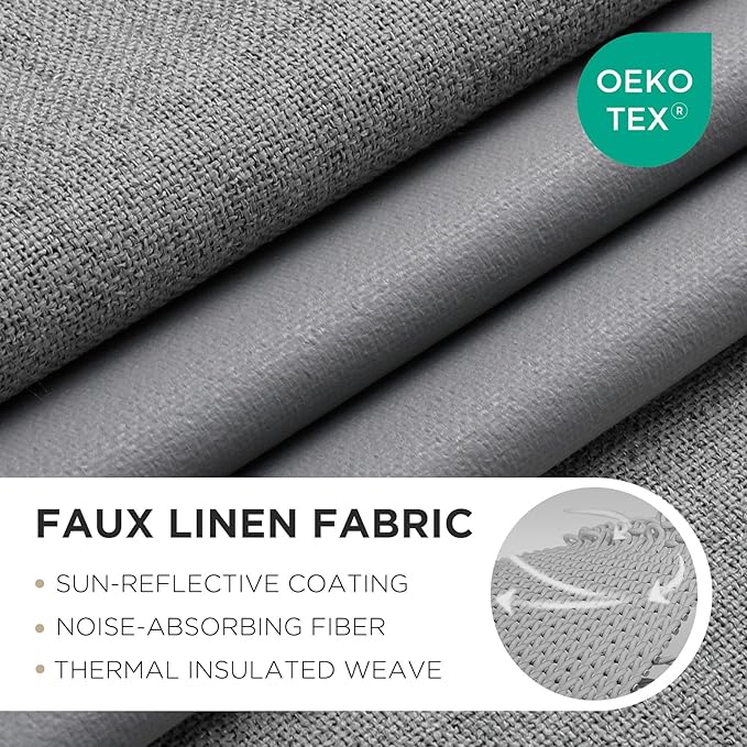 Joydeco Light Grey Blackout Curtains 108 Inches Long, Extra Long Curtains 108 Inch Length 1 Panel for Bedroom, Thermal Insulated Linen Black Out Curtains with Grommets(100x108, Light Grey)