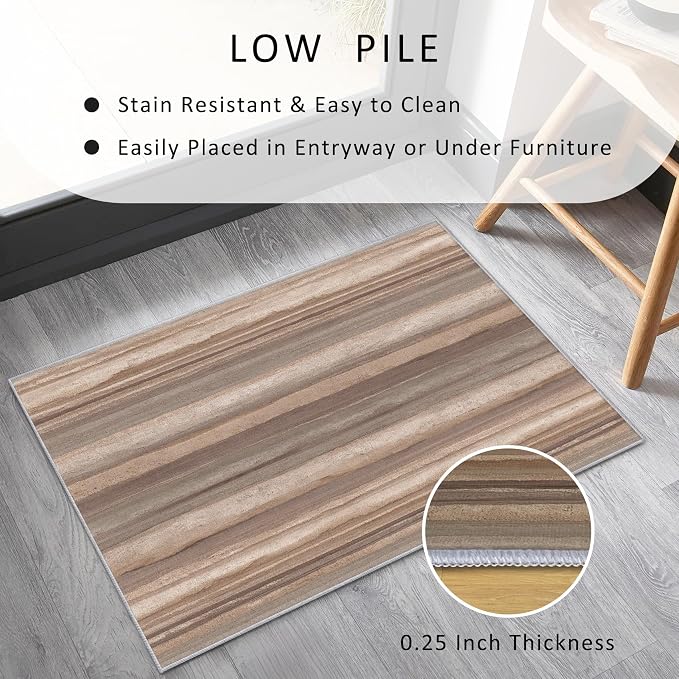 Natural Stripe Rustic Area Rug, Beige Brown Pattern Carpet, Washable Non Slip Low Pile Soft Thin, Living Room Bedroom Dining Room Home Decor Mat 6x9ft