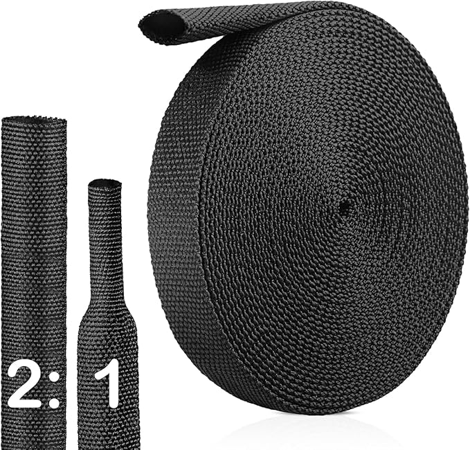 2:1 Heat Shrink Wire Loom Braided Cable Sleeves,Heat Resistant Fabric Woven Shrink Tubing Wiring Harness for Protection Automotive, Harness Cable, Cable Management (1"-16ft)