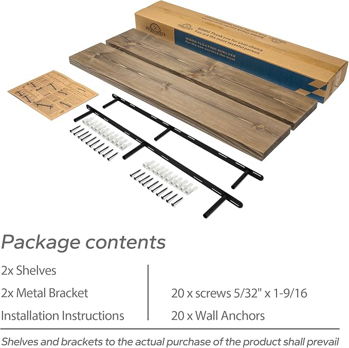 BGMG Wood Floating Shelves for Wall 60 inch Set of 2,Dark Walnut Floating Shelves,Solid Wood Wall Mount Shelves for Living Room Bedroom Kitchen Farmhouse-60x 6.7 x1.75 inch