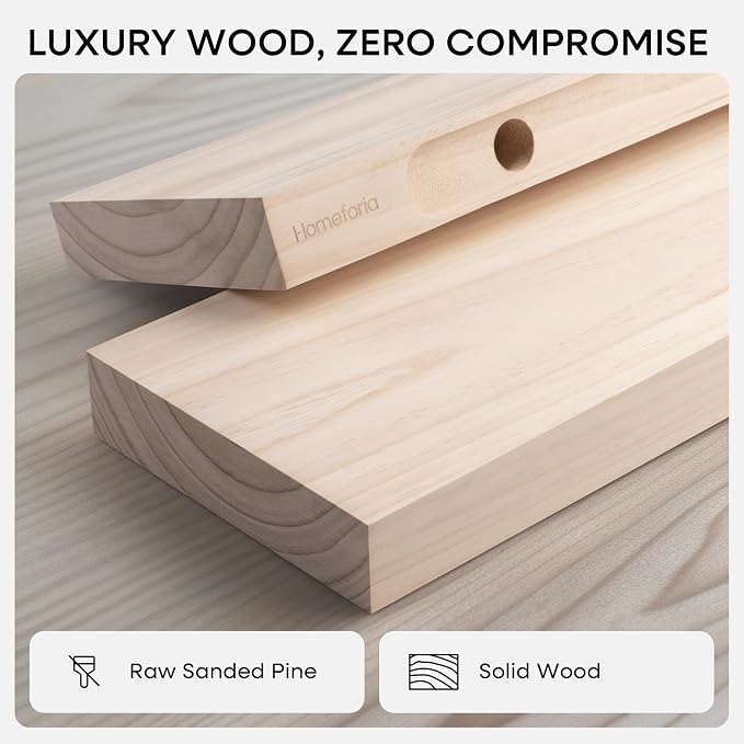 Homeforia 24 inch Wood Floating Shelves, High End Solid Natural Wood 24inch Floating Shelf for Wall, Unfinished Wooden 24 inches Floating Shelves, Heavy Duty Bracket, 24 X 6.5 X 1.75 in, Set of 3