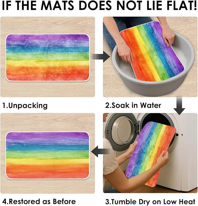 Britimes Bath Mat for Bathroom, Colorful Stripe Rainbow Washable Cover Floor Rug Carpets Floor Mat Bathroom Decorations 16x24 Inches for Kitchen Bedroom Indoor