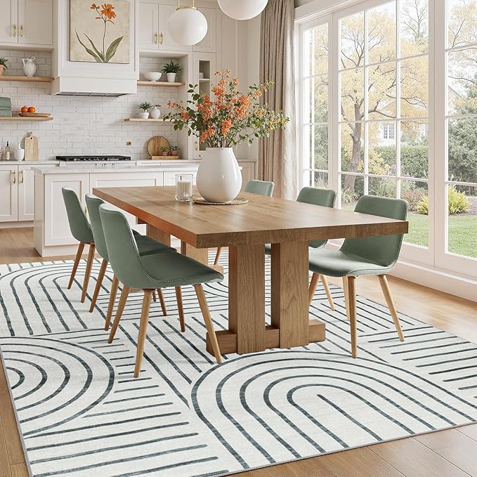 DCX Abstract Machine Washable 5x7 Rug, Gray Modern Accent Rug for Living Room, Soft Low Pile Non Slip Carpet, Kid & Pet Friendly Stain Resistant Rug for Bedroom Dining Room Office