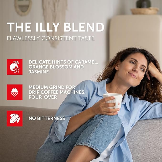 illy Ground Drip Coffee, Classico Medium Roast, 100% Arabica, Premium Italian Coffee, Pre-Ground for Drip Brewers, 8.8 oz, 6 Pack