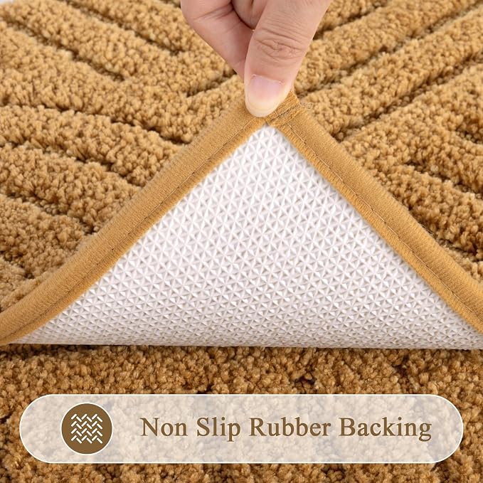 SHACOS Boho Small Bathroom Rugs, 16"x24" Extra Soft Absorbent Microfiber Bath Mats Home Decor Non Slip Carpet Machine Washable Shaggy Bath Rugs for Shower Bathtub Floor, Mustard 1'4" x 2'