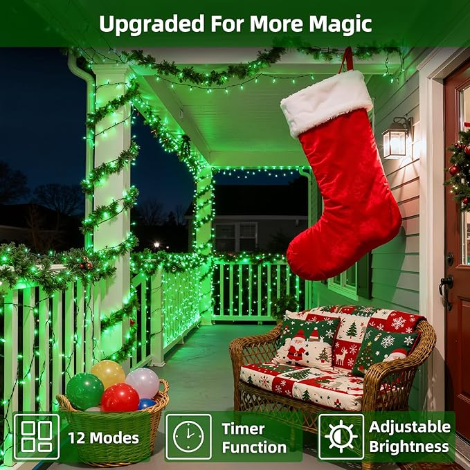 1500 LED Chrstmas Lights, 470ft Outdoor Christmas String Lights with 12 Modes, Green LED String Lights with Timer Dimmable Waterproof for Tree Fence Garden Xmas Wedding Party Decor Green