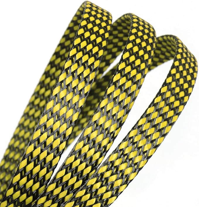Braided Expandable Cable Sleeve, 25ft PP Cotton and PET Braided Cable Management, Flexible Mesh Wire Loom and Cable Protector for TV, Computer, Home Theater, Automotive (Yellow, 1/2")