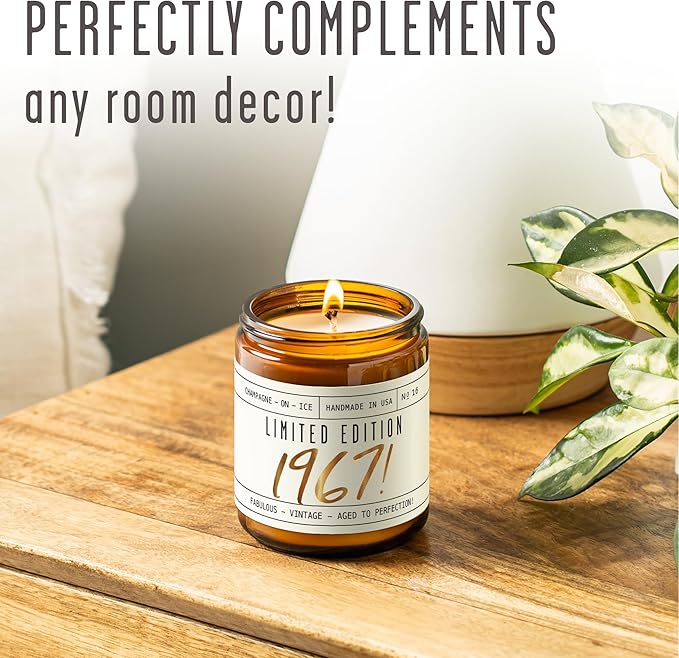 58th Birthday Gifts for Women - 'Limited Edition 1967' Soy Candle, w/Champagne on Ice I 58 Birthday Gifts for Women I 58th Gift for Her Ideas I 9oz Reusable Jar, 50Hr Burn, Made in USA