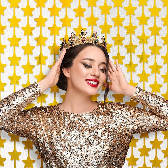 LOLStar 2 Pack Gold Stars Birthday Decorations 3.3X6.6 ft Golden Party Backdrop Foil Fringe Curtains for Christmas Decor New Year Eve 2026 Streamers Wedding Retirment Congrats Photo Booth Props