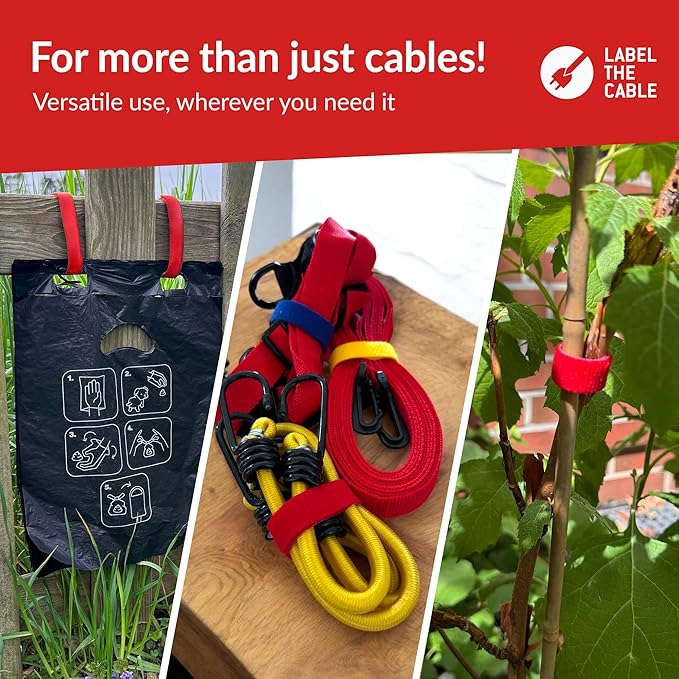 Label-the-cable Cable Management Ties Tape, Adjustable, Re-Useable/Cable Tidy/Hook and Loop Cord Organizer, Wire Management/PRO ROLL, 25m x 16mm, Red, PRO 1250