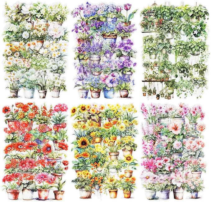 MiyouLuna 150Pcs Potted Plant Stickers, Botanical PET Stickers for Scrapbooking, DIY Crafts, Journaling, and Junk Journal Ephemera with Organizer
