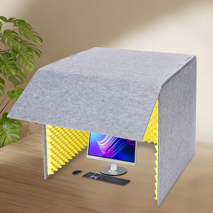 Desktop Soundproof Cover, Portable Vocal Recording Booth Isolation Booth Small Music Recording Studio Vocal Sound Absorbing Shield Sound Proof Foam Panels for Offices,Home,Recording Studios (Yellow)