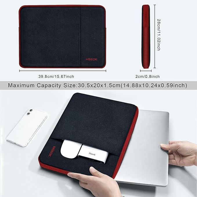 Hseok Laptop Case 15.6 Inch Sleeve, Shockproof Protective Water Repellent with Accessory Pocket,Compatible with Mac Pro 16 inch 2025-2019, Sleeve Bag for Most 15 15.6 16 Notebooks,Black&Red