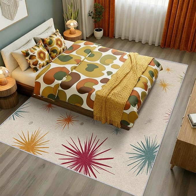 Mid Century Modern Rug 6x9 Starburst Atomic Retro 60s 70s Pattern Area Rugs for Living Room, Bedroom, Mid Century Modern Home Decor Accessories Indoor Carpet, Non Slip & Machine Washable