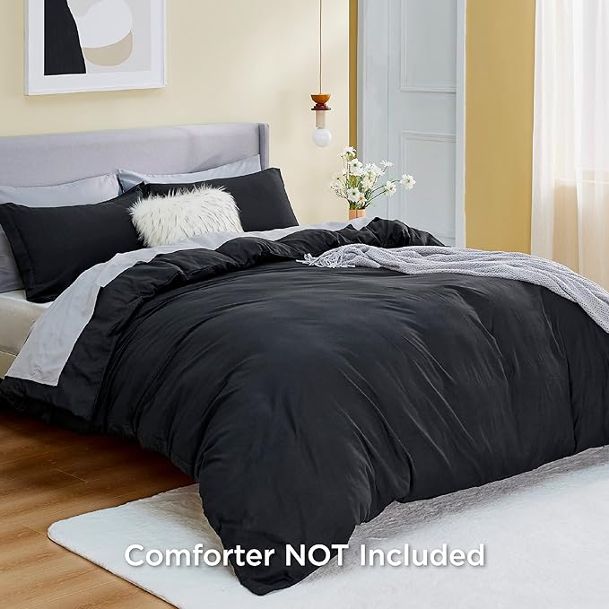 Bedsure Duvet Cover Full Size - Soft Double Brushed Bedding Set for Kids & Adults, Zipper Closure, 3 Pieces, Includes 1 Duvet Cover (80"x90") & 2 Pillow Shams, NO Comforter, Black