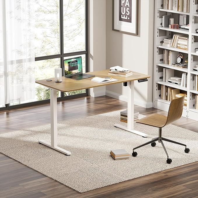 Electric Standing Desk 55 x 24 Inches, Height Adjustable Sit Stand Home Office Computer Desk with Memory Presets,Wood Color