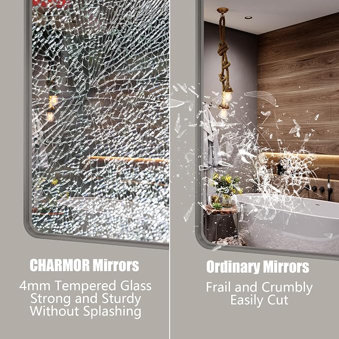 66x36 Inch Silver Bathroom Mirrors for Vanity, Brushed Nickel Metal Silver Framed Bathroom Mirror for Wall, Rounded Rectangle Silver Mirror, Anti-Rust, Shatterproof (Horizontal/Vertical)