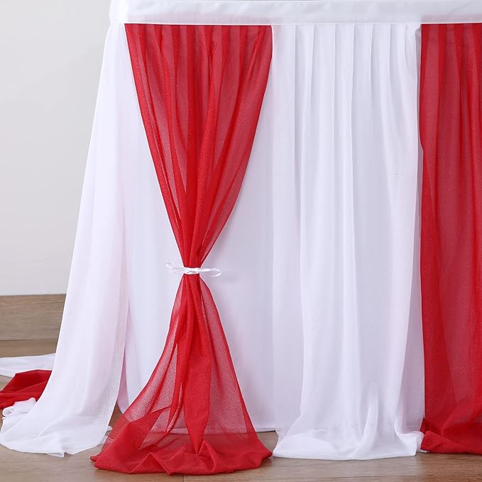 Red White Striped Table Skirt Tulle Circus Table Skirts for Rectangle Table 6ft for Birthday Carnival Circus Party Decorations