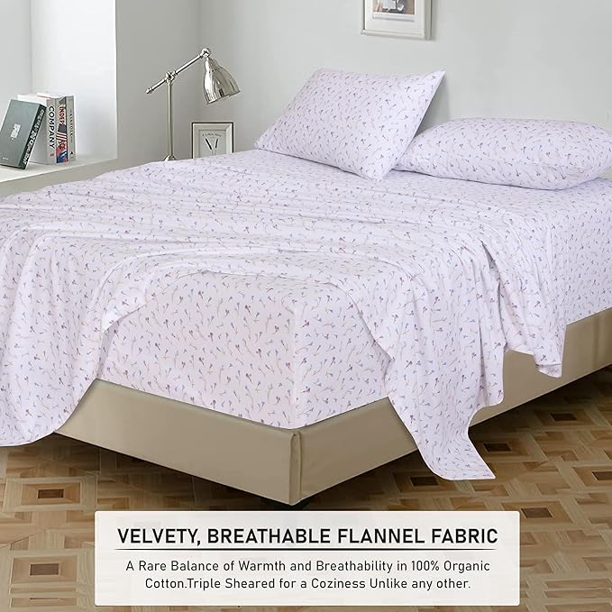 RUVANTI Flannel Sheets Twin Size - 100% Cotton Double Brushed Twin Sheets Set, Deep Pockets 16 Inches, All Seasons Breathable & Extra Soft Bed Sheets, Warm & Cozy, 3 Piece, Navlight