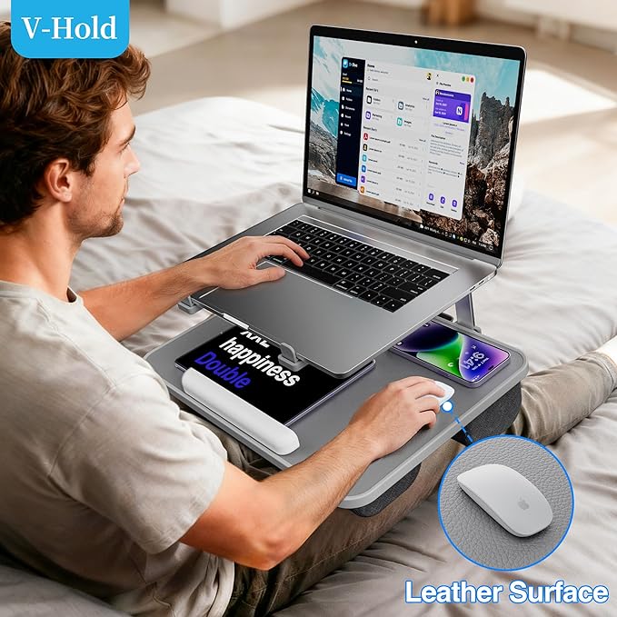 V-Hold Laptop Lap Desk, Portable Laptop Desk for Bed, FIts up to 17" Laptops & MacBook, Lightweight Lap Tray Table with Pillow Cushion for Bed & Couch