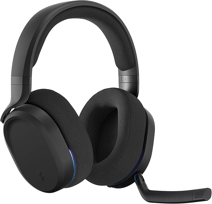 Fractal Design Scape Dark - Wireless PC Gaming Headset - Detachable Flip-to-Mute Microphone with Noise Cancellation - Battery Life Up to 40 Hours - Configurable Ambient Lighting - Black