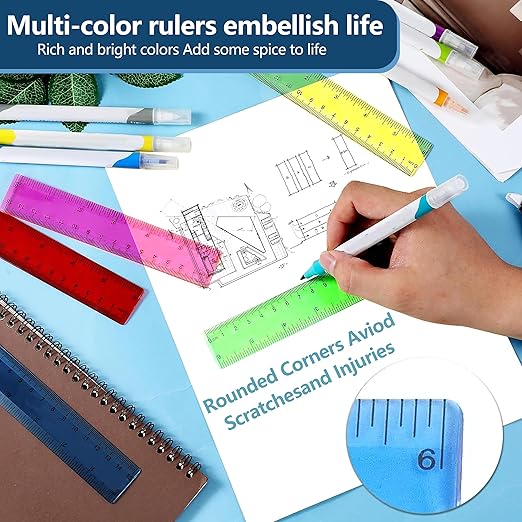 30Pcs 6 Inch Rulers with Inches and Centimeters in Bulk，Plastic Ruler in Assorted Colors, Clear Ruler, Transparent Rulers Bulk for Students Back to School Office Supplies(30Pcs)