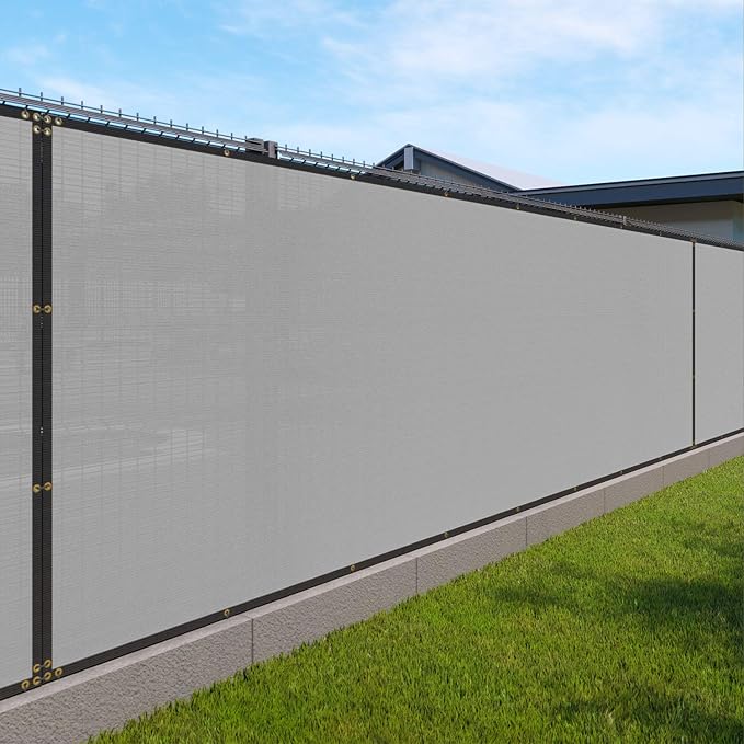 Windscreen4less Privacy Fence Screen Heavy Duty Windscreen Fencing Mesh Fabric Shade Net Cover with Brass Grommtes for Outdoor Wall Garden Yard Pool Deck, 6'x219' Light Gray