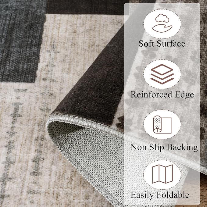 Modern Geometric Patchwork Indoor Area Rug for Living Room, Blue-Taupe 9'x 12' Large Rug Rockwood Collection Hardwood Floors Decor for Bedroom, Blue Throw Carpet for Office Entryway Dining Room