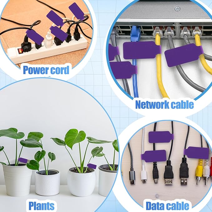 50 Pieces Cord Labels Self-Adhesive Nylon Cable Labels Tags Waterproof Wire Cable Tags or Electronics Office Computers Management and Identification (Purple)