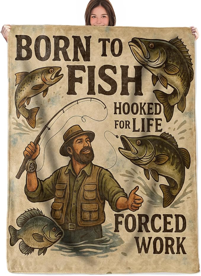 Fishing Lover Throw Blanket Gifts for Boys Girls Kids Adults, Fisherman and Bass Flannel Blankets for Travel Sofa Living Room Decor 50"X60"