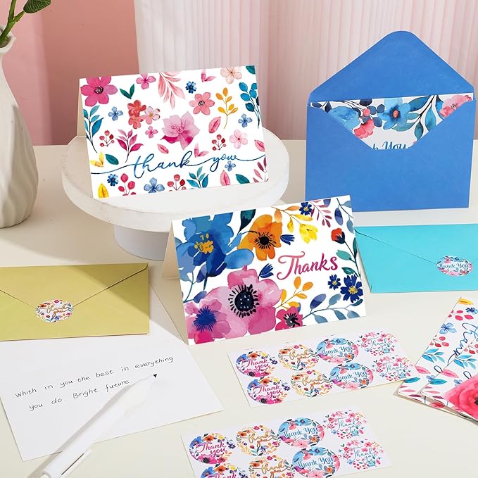 Thboxes 36 Pack Thank You Cards with Envelopes, 4x6 Inch Thank You Cards with Envelopes & Stickers, Greeting Card for Birthday, Wedding, Baby Shower, Bridal Shower, Thanksgiving, Christmas
