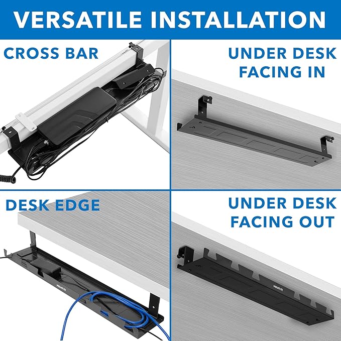 MOUNT-IT! Under Desk Cable Tray [23" Length] Wire Management Basket for Desktop Computers, Laptops, Sit Stand Desks and Workstations (Black)