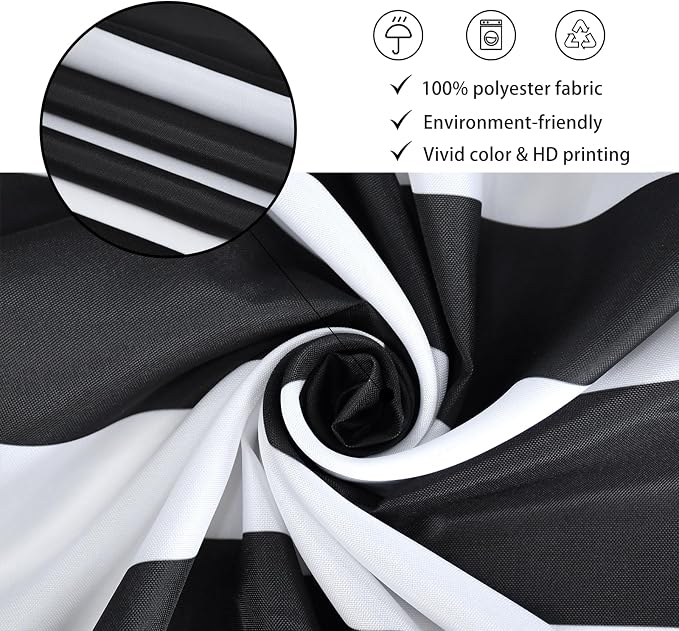 Black and White Shower Curtain, Striped Boho Minimalist Modern Waterproof Fabric Machine Washable for Bathroom Decor Bathtub with Hooks 72x72