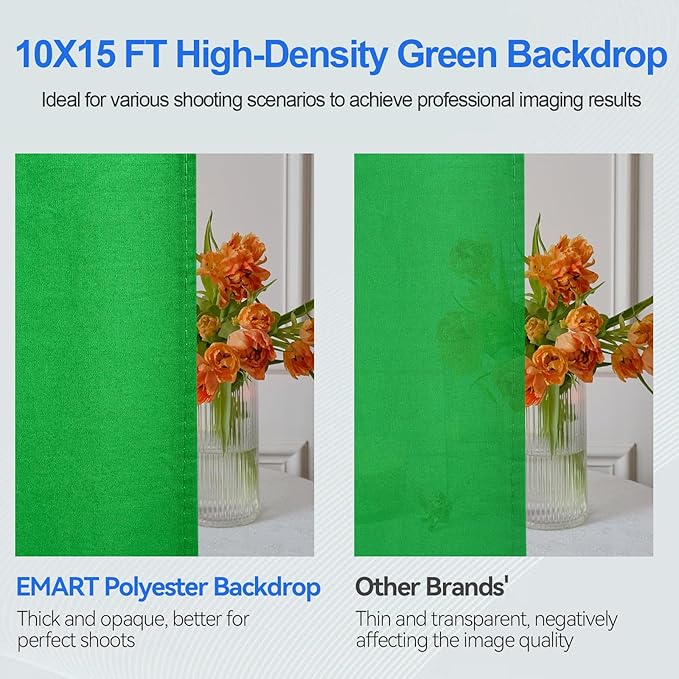 EMART 10X10 FT Green Screen Backdrop Kit, Photography Umbrella with 5500K Bulbs, 10X15 FT Green Backdrop with Spring Clamps, Professional Photography Lighting kit for Studio, Portrait, Video Shooting