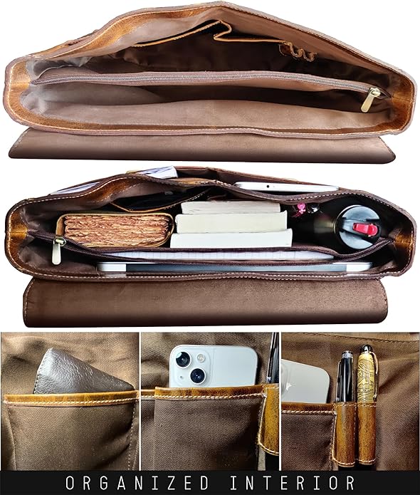 RUSTIC TOWN 16" Leather Laptop Messenger Bag for Men - Full Grain Leather Briefcase Computer Satchel Office Crossbody Bag