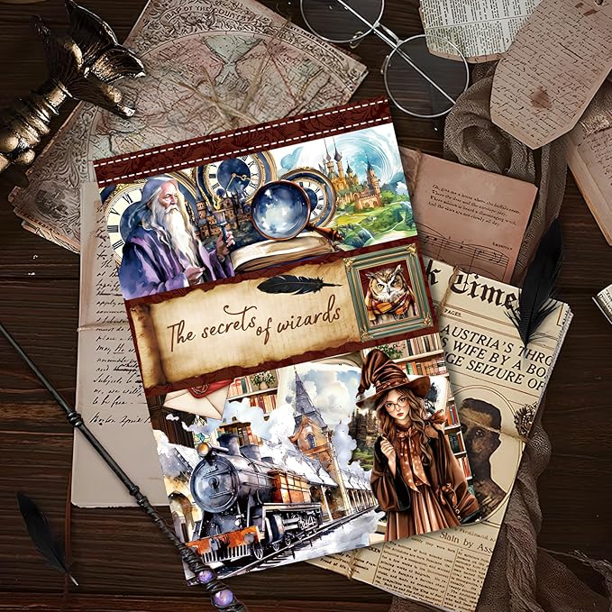 Snycler Sticker Book - 20 Sheets Vintage PET Stickers for Scrapbooking, Junk Journaling, Ephemera, and Decorative Crafts-The Secrets of Wizards