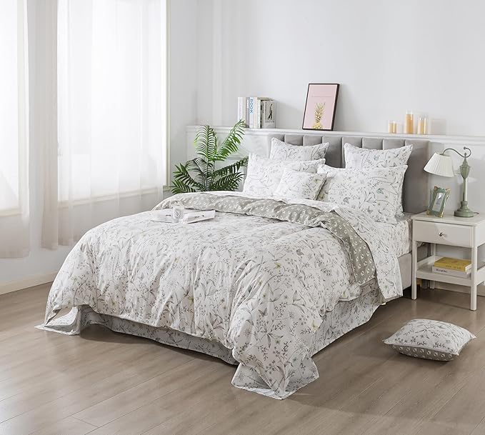 FADFAY Duvet Cover Set Full Colorful Butterfly Bedding Vintage Botanical Comforter Cover Set Shabby Branches Bedding 100% Cotton Ultra Soft Quilt Cover with Hidden Zipper Closure 3Pcs, Full Size
