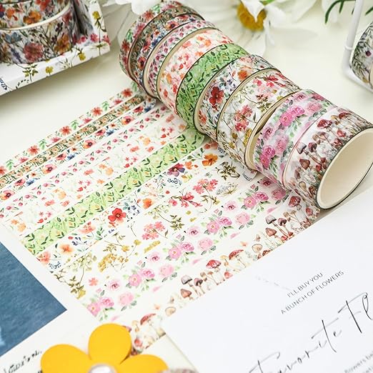 Songdao 18 Rolls Seasons Flowers Washi Tape Set Floral Arts Adhesive Tapes Blooming Garden Decorative Masking Tape Sets for Craft, Kids, Scrapbook, DIY, Gift Wrapping (Spring)