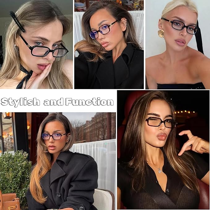 hnbliv Retro Rectangle Blue Light Blocking Glasses for Women 90s Fake Eyeglasses Y2K Fashion Computer Glasses Tortoise Frame