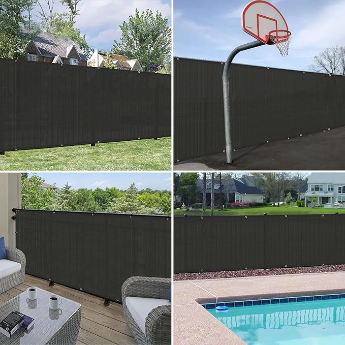 Windscreen4less Privacy Fence Screen Heavy Duty Windscreen Fencing Mesh Fabric Shade Net Cover with Brass Grommtes for Outdoor Wall Garden Yard Pool Deck, 6'x111' Black