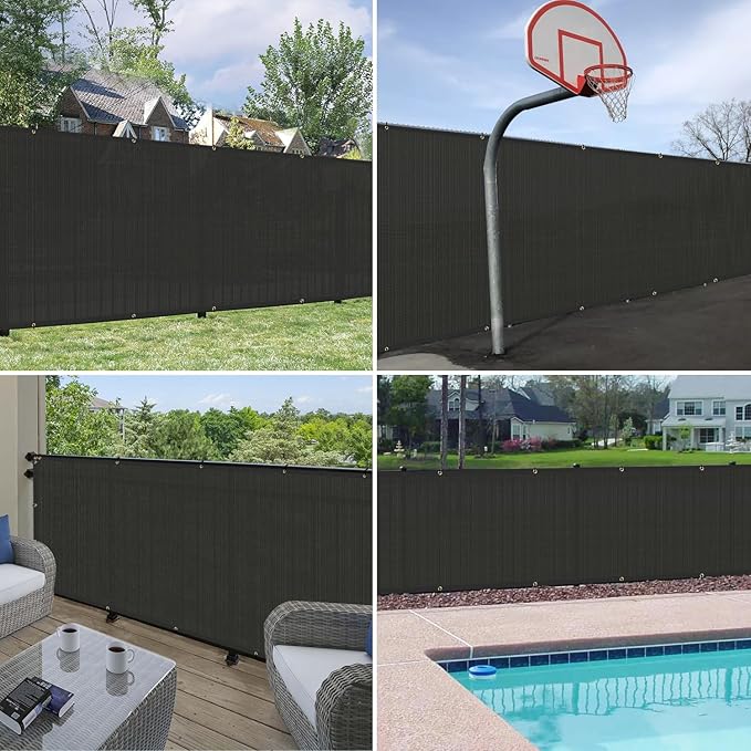 Windscreen4less Privacy Fence Screen Heavy Duty Windscreen Fencing Mesh Fabric Shade Net Cover with Brass Grommtes for Outdoor Wall Garden Yard Pool Deck, 6'x120' Black