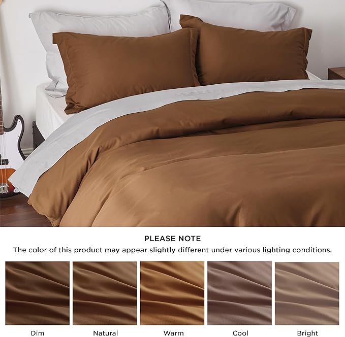Bedsure Duvet Cover Full Size - Soft Double Brushed Bedding Set for Kids & Adults, Zipper Closure, 3 Pieces, Includes 1 Duvet Cover (80"x90") & 2 Pillow Shams, NO Comforter, Brown