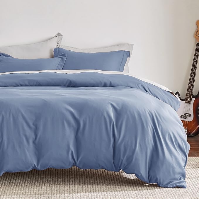 Bedsure Duvet Cover Full Size - Soft Double Brushed Bedding Set for Kids & Adults, Zipper Closure, 3 Pieces, Includes 1 Duvet Cover (80"x90") & 2 Pillow Shams, NO Comforter, Slate Blue