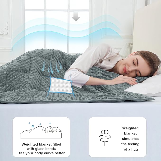 Alomidds Weighted Blanket (60"x80",20lbs Queen Size - Grey), Weighted Blankets for Adults, Breathable Soft and Comfort Minky, Heavy Blanket Microfiber Material with Glass Beads