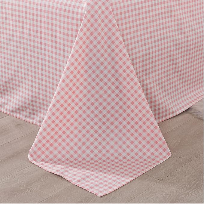 FADFAY Pink Plaid Full Size Sheets 100% Cotton Geometric Checker Bedding Teens Grid White Gingham Pattern College Bedding Deep Pocket Sheets with 2 Pillowcases Ultra Soft 4pcs, Full Size