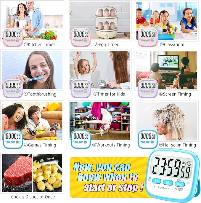 Antonki 2 Pack Classroom Timers for Kids Teachers, Magnetic Countdown Digital Kitchen Timer for Cooking, Study, Exercise, Games, Time Mangement - Loud/Silent Mode - Battery Included