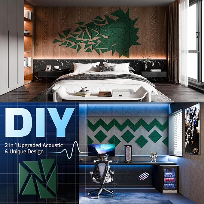 22 Pack Acoustic Panels with Self-Adhesive, 12"X 12"X 0.4"Sound Proof Foam Panels, Sound Panels High Density, Soundproof Wall Panels for Home Studio Office Forest Green