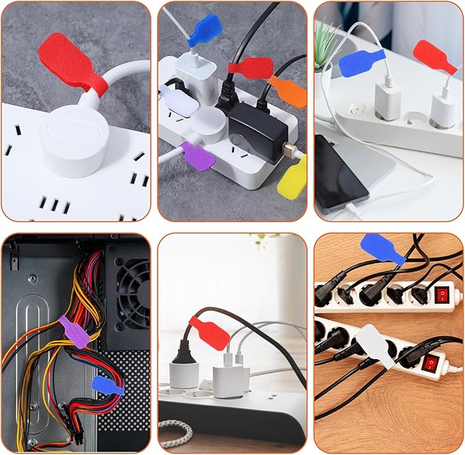 24pcs Cord Tags Labeling, Charging Cord Labels, Reusable Cable Label, Multi-Color Write on Cable Label, for Cables Management and Identification (8 Colors)