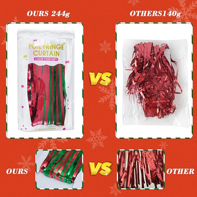 3 Pack Christmas Party Decorations, Red and Green Tinsel Foil Fringe Curtains,Ugly Sweater theme Photo Booth Prop Streamer Backdrop decor Indoor outdoor Party Supplies for Happy New Year party